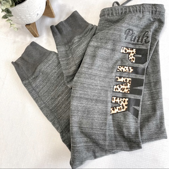 PINK Victoria's Secret Pants - VS PINK Joggers Sweatpants leopard print grey M